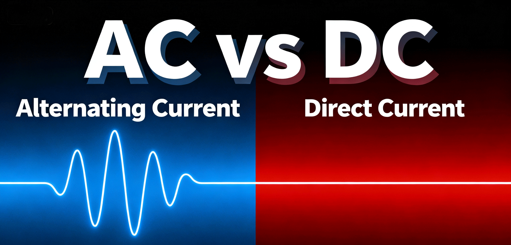 jimeng-2025-10-24-6658-现代科技封面设计风交流电和直流电对比的文章封面图。画面采用分屏设计，左侧为交..