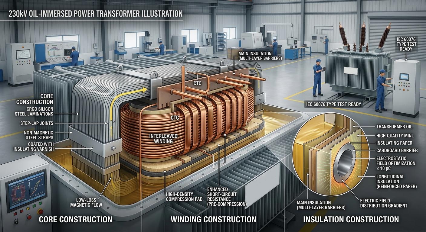 Sp&eacute;cifications du transformateur de puissance immerg&eacute; dans l
